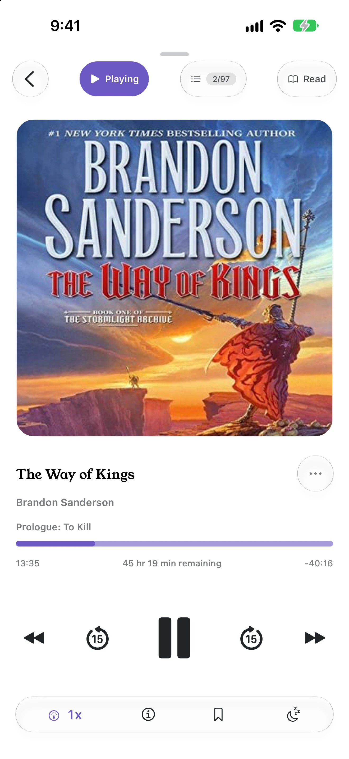 The audiobook player with chapters and sleep timer controls